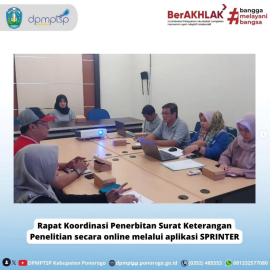 Rapat Koordinasi Penerbitan Surat Keterangan Penelitian secara online melalui aplikasi SPRINTER.